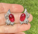 Retro 1950s Ruby Red Pink Tourmaline Diamond 14k Gold Drop Earrings $8k