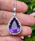 Vintage Estate 14k Gold Diamond Amethyst Necklace Pendant