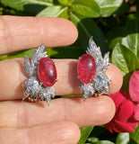 Retro 1950s Ruby Red Pink Tourmaline Diamond 14k Gold Drop Earrings $8k