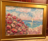 24x18” Mediterranean Seascape KADLIC Original Oil Painting Art Gold Frame