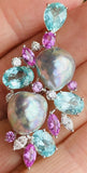 Vintage Estate 18k Gold Diamond Pearl Pink Sapphire Tourmaline Brooch Pendant