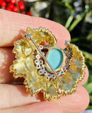 Vintage Estate 14k Gold Turquoise Diamond Necklace Pendant