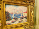KADLIC Original Oil Painting Abstract Seascape Impasto Gold Gilt 15" Frame
