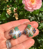 Vintage Estate 18k Gold 3.80ct Emerald Sapphire VS Diamond Dangle Drop Earrings