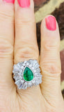 Vintage Ring-dant Platinum 4ct Pear Emerald G VS Diamond Ballerina Ring Pendant