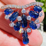 Vintage 1940s-50s Deco Platinum 7ct Carved Blue Sapphire VS Diamond Pendant