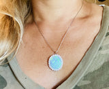 Vintage Retro Estate 18k Gold 15ct Diamond Blue Black Opal Pendant