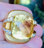 Vintage Marlene Stowe 18k Gold 45ct Lemon Citrine VS Diamond Pendant Brooch