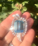Mid Century Deco Retro 1950s 24+ct Aquamarine G-H/VS Diamond Platinum Brooch