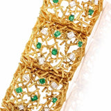 Heavy Vintage Midcentury 1970 Estate 18k Gold Emerald VS Diamond Bracelet 97g