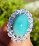 Vintage Estate 14k Gold Turquoise Cabachon 9ct Diamond Halo Ballerina Ring