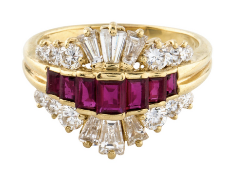 KURT WAYNE 2.00ct 18k Gold Ruby VS Diamond Cluster Anniversary Band Ring VIDEO