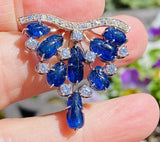 Vintage 1940s-50s Deco Platinum 7ct Carved Blue Sapphire VS Diamond Pendant