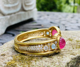 Vintage Estate Italian 18k Gold Pink Tourmaline Moonstone Diamond Cuff Bracelet