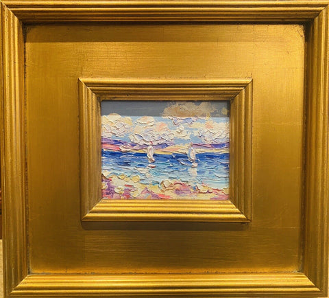 KADLIC Abstract Seascape Original Oil Painting Gold Gilt Frame Fine Art