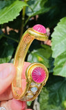 Vintage Estate Italian 18k Gold Pink Tourmaline Moonstone Diamond Cuff Bracelet