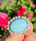 Vintage 14k Gold Robins Blue Turquoise Diamond Halo Cocktail Ring