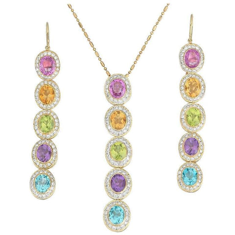 Eli Frei 18k Gold 2.7 ct F/VS Diamond Gemstone Dangle Earrings Pendant Necklace