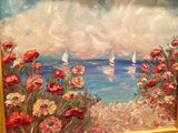 24x20" Mediterranean Seascape KADLIC Original Oil Painting Art Gold Frame