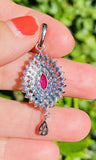 Vintage Estate 1950s 14k Gold E/F VS1 Diamond Halo Ruby Necklace Pendant Drop