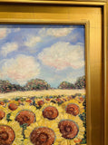 KADLIC Impressionist Tuscany Sunflowers Original Oil Painting Gold Frame 24"