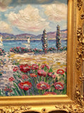 24x20" Mediterranean Seascape KADLIC Original Oil Painting Art Gold Frame