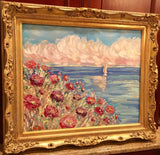24x20" Mediterranean Seascape KADLIC Original Oil Painting Art Gold Frame