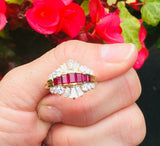 KURT WAYNE 2.00ct 18k Gold Ruby VS Diamond Cluster Anniversary Band Ring VIDEO