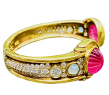 Vintage Estate Italian 18k Gold Pink Tourmaline Moonstone Diamond Cuff Bracelet