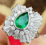 Vintage Ring-dant Platinum 4ct Pear Emerald G VS Diamond Ballerina Ring Pendant