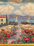 24x20" Mediterranean Seascape KADLIC Original Oil Painting Art Gold Frame