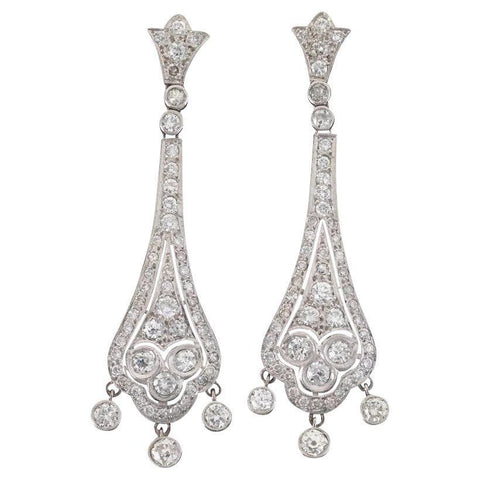 Stunning Art Deco Estate Pair of Platinum 4.50 Ct Diamond Pendant Earrings