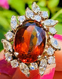 Vintage 14k Gold Mandarin Citrine Marquise Diamond Halo Ballerina Cocktail Ring