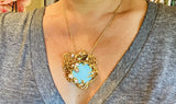HUGE Vintage 1960s ARTHUR KING 18k Gold Diamond Turquoise Pearl Pendant Brooch
