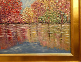 KADLIC Abstract Autumn Trees  Landscape Art Original Oil Painting Gold Frame 24”