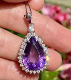 Vintage Estate 14k Gold Diamond Amethyst Necklace Pendant