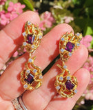 18k Gold ARTHUR KING Red Rubellite Tourmaline VS Diamond Dangle Earrings