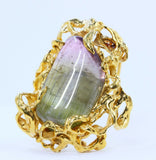Vintage ARTHUR KING 18k Gold  Watermelon Pink Green Tourmaline Pendant Brooch
