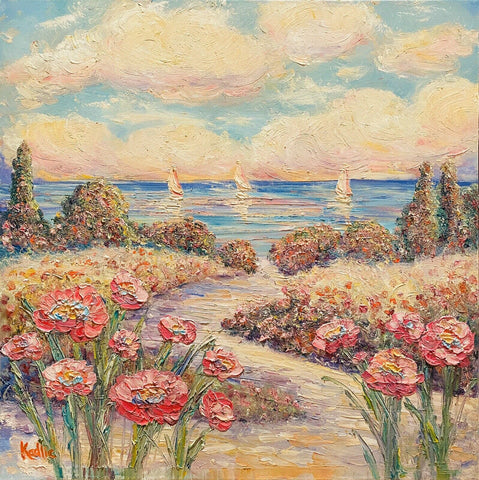 KADLIC Abstract Sunset Seascape Impasto Original Oil Painting 24” Large Art
