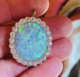 Vintage Retro Estate 18k Gold 15ct Diamond Blue Black Opal Pendant