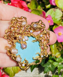 HUGE Vintage 1960s ARTHUR KING 18k Gold Diamond Turquoise Pearl Pendant Brooch