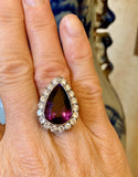 Art Deco Vintage Estate Platinum Pear Amethyst 2.00ct G VS Diamond Halo Ring