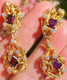 18k Gold ARTHUR KING Red Rubellite Tourmaline VS Diamond Dangle Earrings