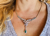 Vintage 1950s Estate 18k Gold 6ct Emerald Diamond Halo Necklace Pendant Retro