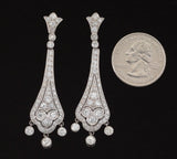 Vintage Art Deco Estate Platinum 4.50ct Pave Diamond Dangle Pendant Earrings