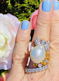 Vintage La Triomphe 18k Gold Baroque Pearl G VS Diamond Citrine Ring