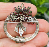 Vintage Art Deco 1940s 14k Gold Ruby Sapphire Diamond Brooch Pin Pendant