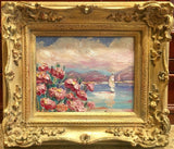 KADLIC Flowers Pink Floral Seascape Sailboats Gilt Wood Frame 8x10”