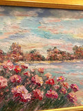 KADLIC Abstract Sunset Seascape Impasto Original Oil Painting Gold Frame 24