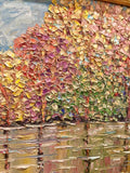 KADLIC Abstract Autumn Trees  Landscape Art Original Oil Painting Gold Frame 24”